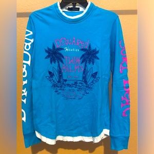 Dsquared2 Dean & Dan Lim Ed Hawaiian Palms Sweater Blue Pink S Valentine’s Day